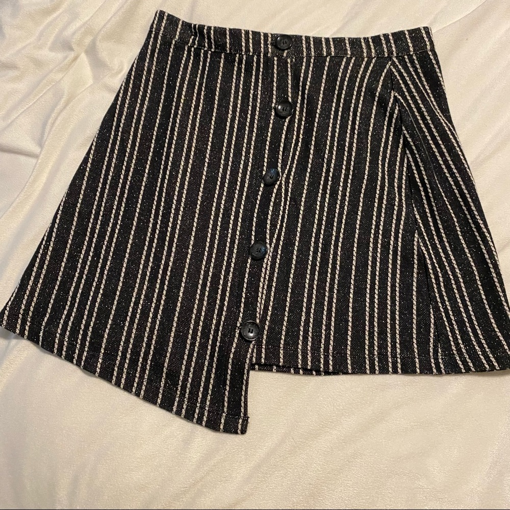 NWT Urban Outfitters Black White Striped Mini Skirt Button Front Asymmetrical